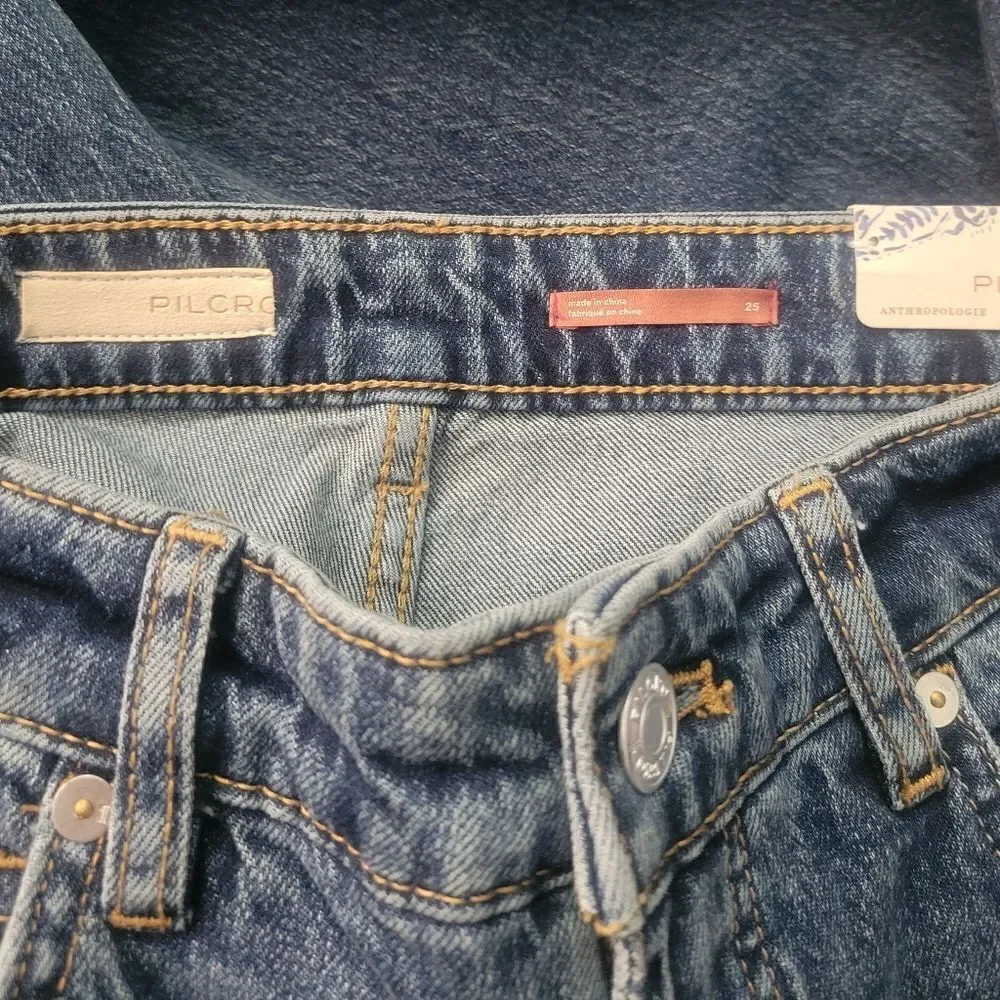 Pilcro and the Letterpress Embroidered Hem‎ The Vintage Straight Jeans Sz 25 NWT